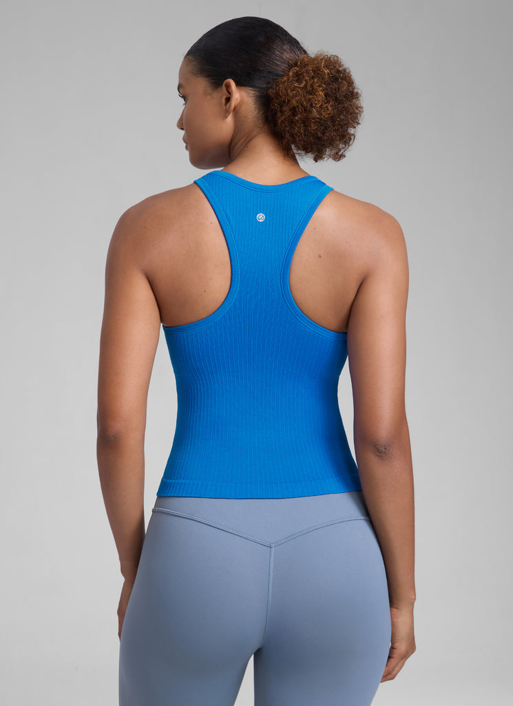 CRZ YOGA Women's Yoga Slim Fit Tops Seamless Hip LengthTank High Neck Sparkle Blue