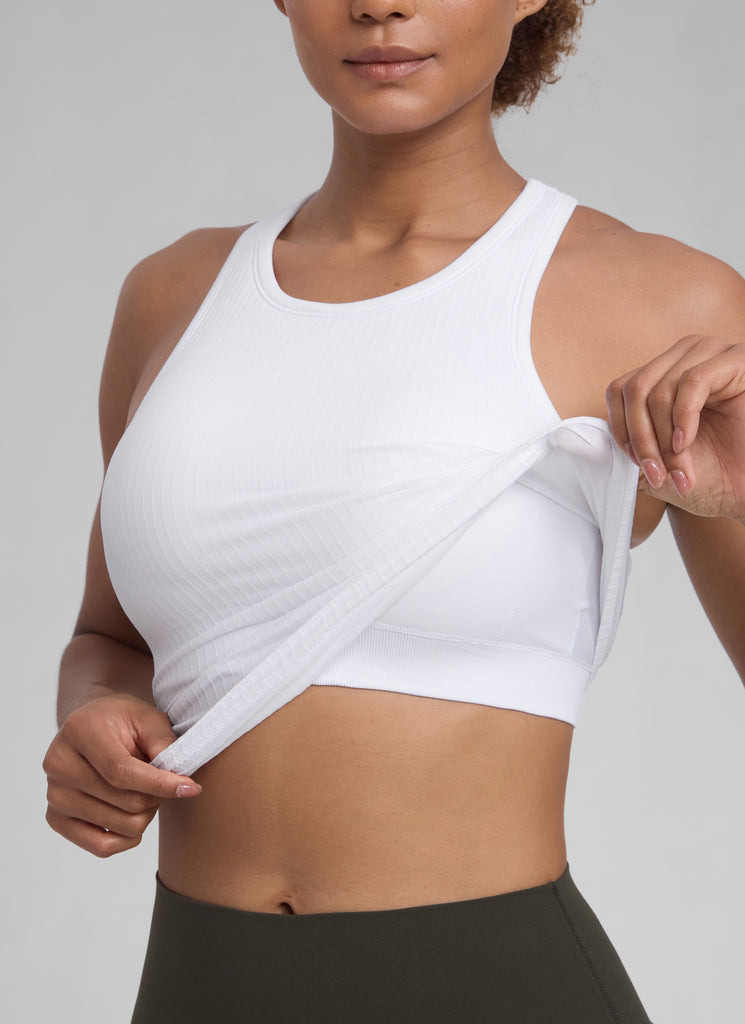 CRZ YOGA Women's Yoga Slim Fit Tops Seamless Hip LengthTank High Neck White