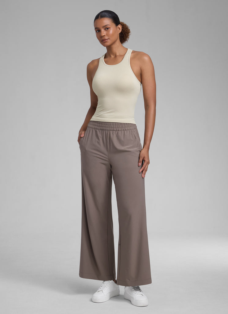 CRZ YOGA Women's Yoga Slim Fit Tops Seamless Hip LengthTank High Neck Mojave Tan