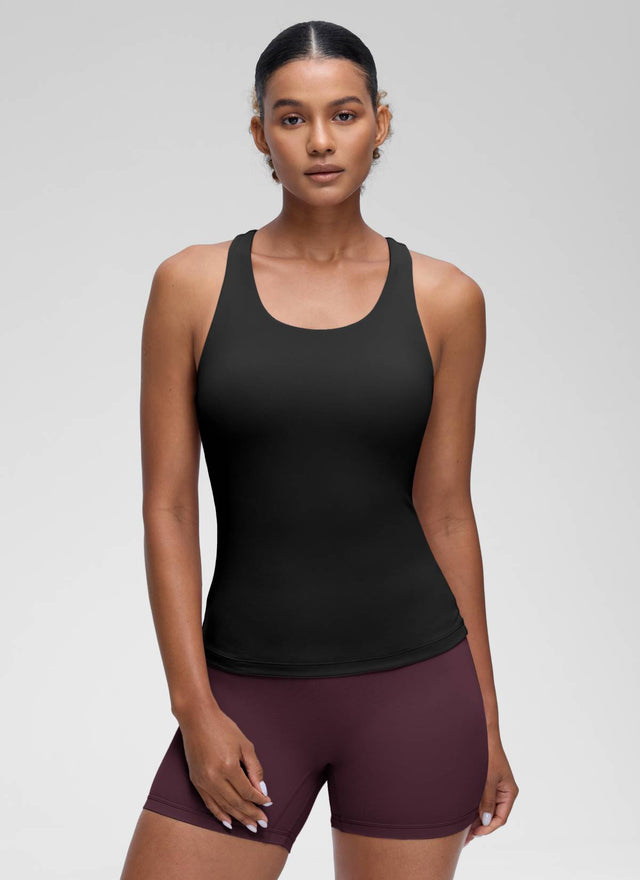 CRZ YOGA Women's Yoga Tight Fit Tops Butterluxe Built-in Bra Tank Black