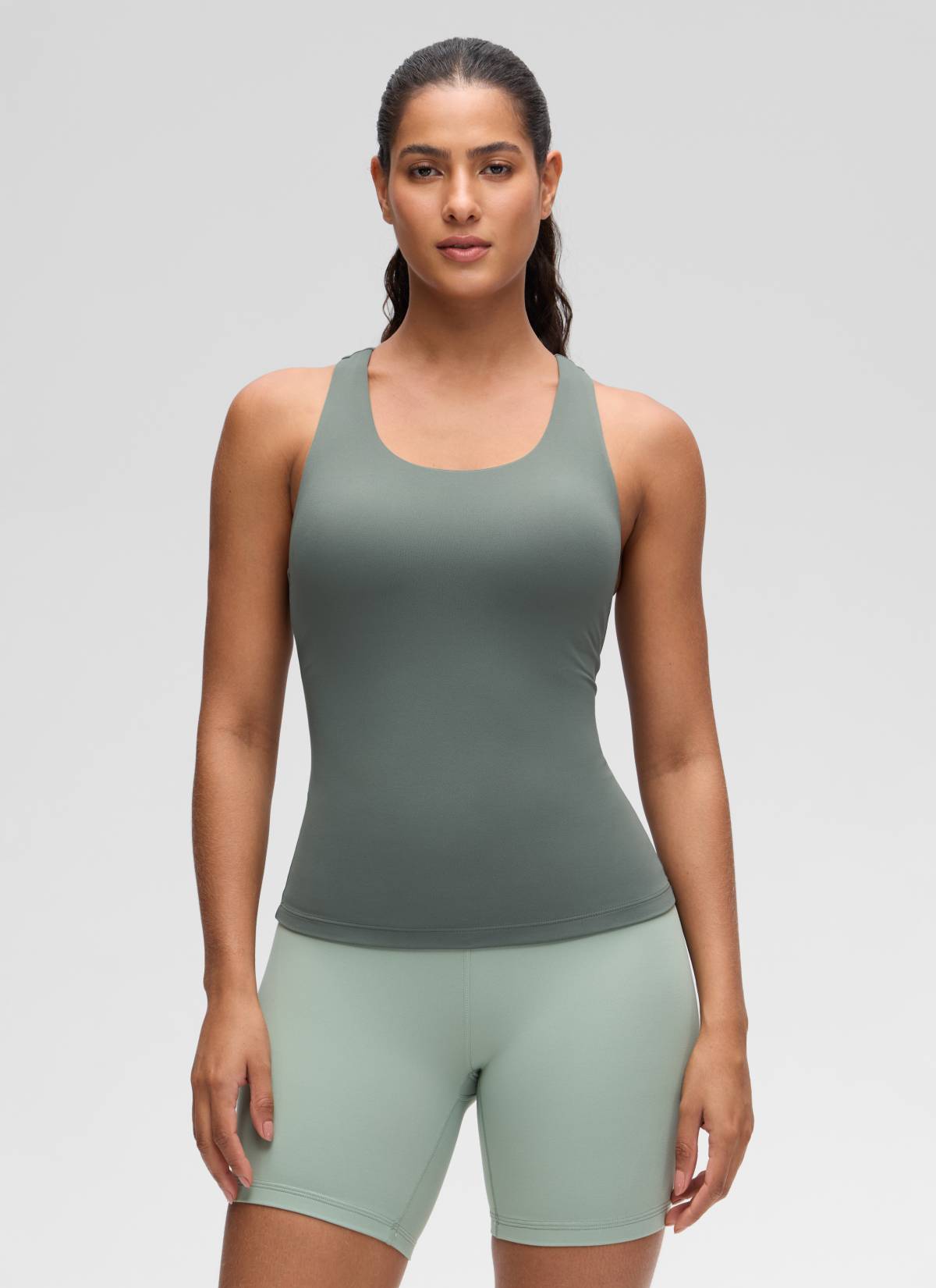 CRZ YOGA Women's Yoga Tight Fit Tops Butterluxe Built-in Bra Tank Grey Sage