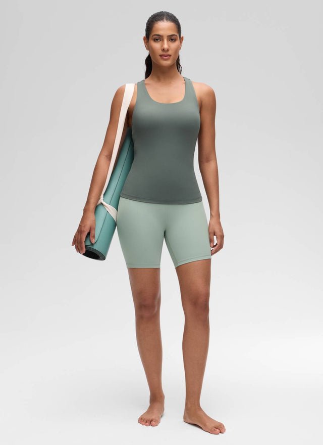CRZ YOGA Women's Yoga Tight Fit Tops Butterluxe Built-in Bra Tank Grey Sage @model_info:Carol