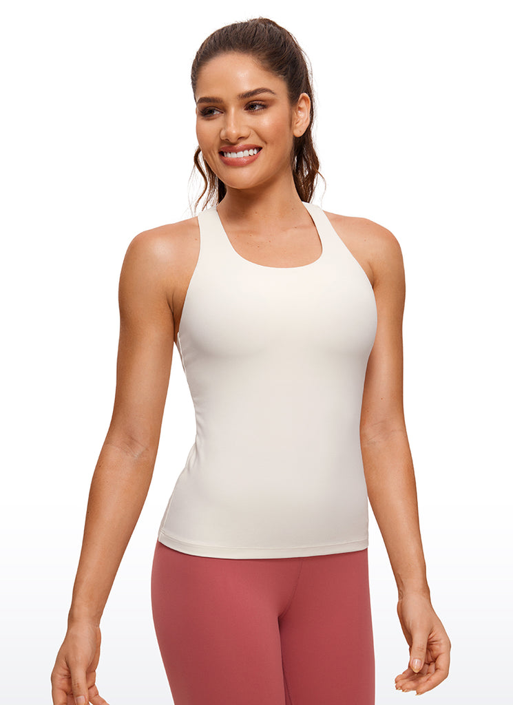 CRZ YOGA Women's Yoga Tight Fit Tops Butterluxe Built-in Bra Tank White Apricot