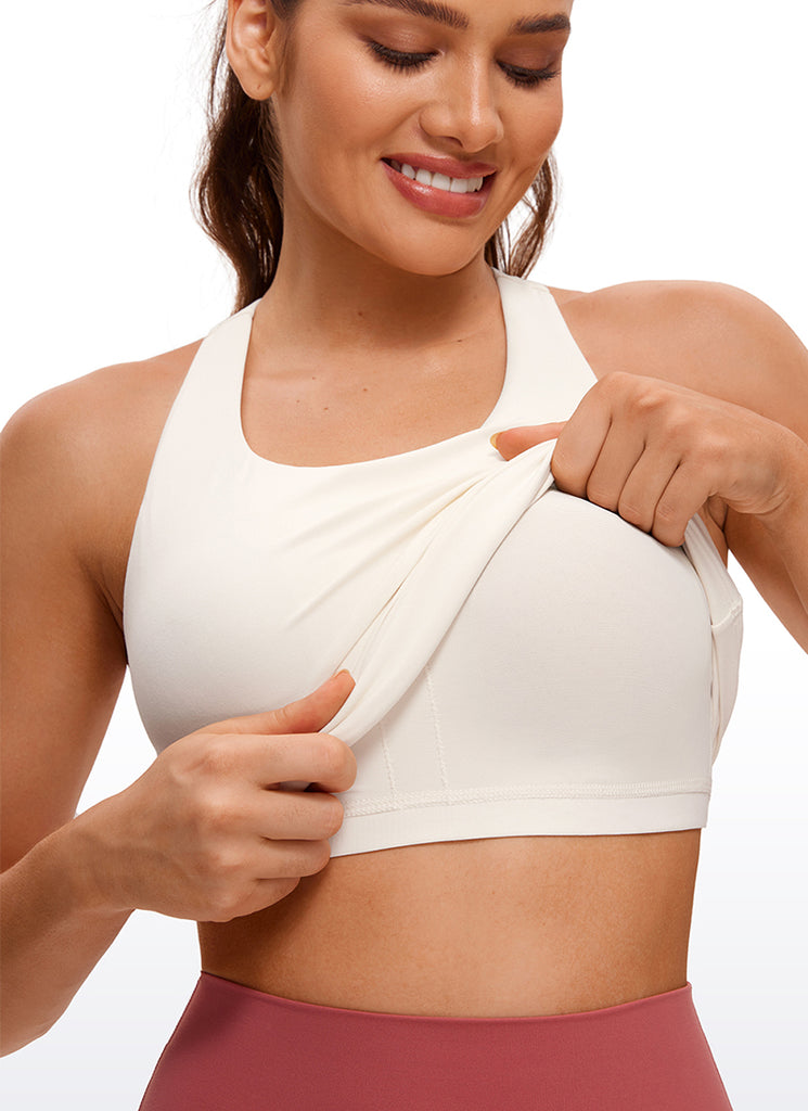 CRZ YOGA Women's Yoga Tight Fit Tops Butterluxe Built-in Bra Tank White Apricot