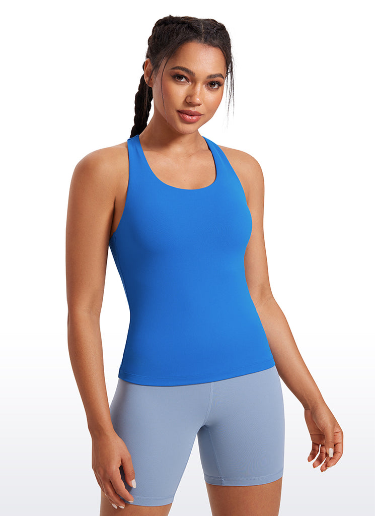 CRZ YOGA Women's Yoga Tight Fit Tops Butterluxe Built-in Bra Tank Sparkle Blue