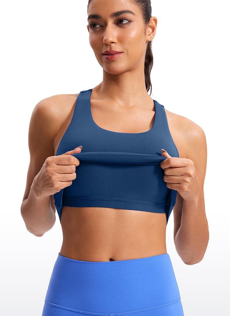 CRZ YOGA Women's Yoga Tight Fit Tops Butterluxe Built-in Bra Tank French Navy