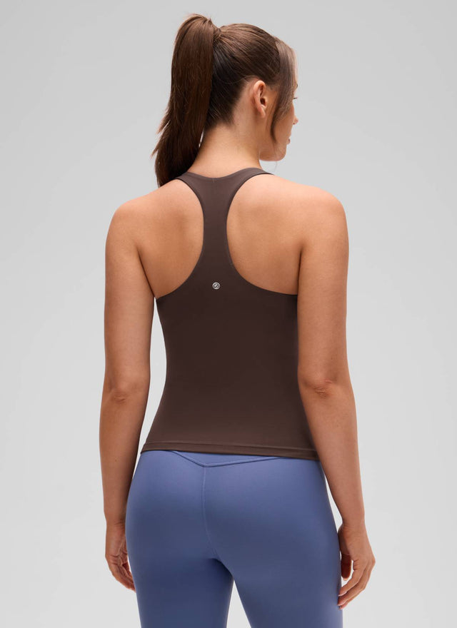 CRZ YOGA Women's Yoga Tight Fit Tops Butterluxe Built-in Bra Tank Hot Fudge Brown
