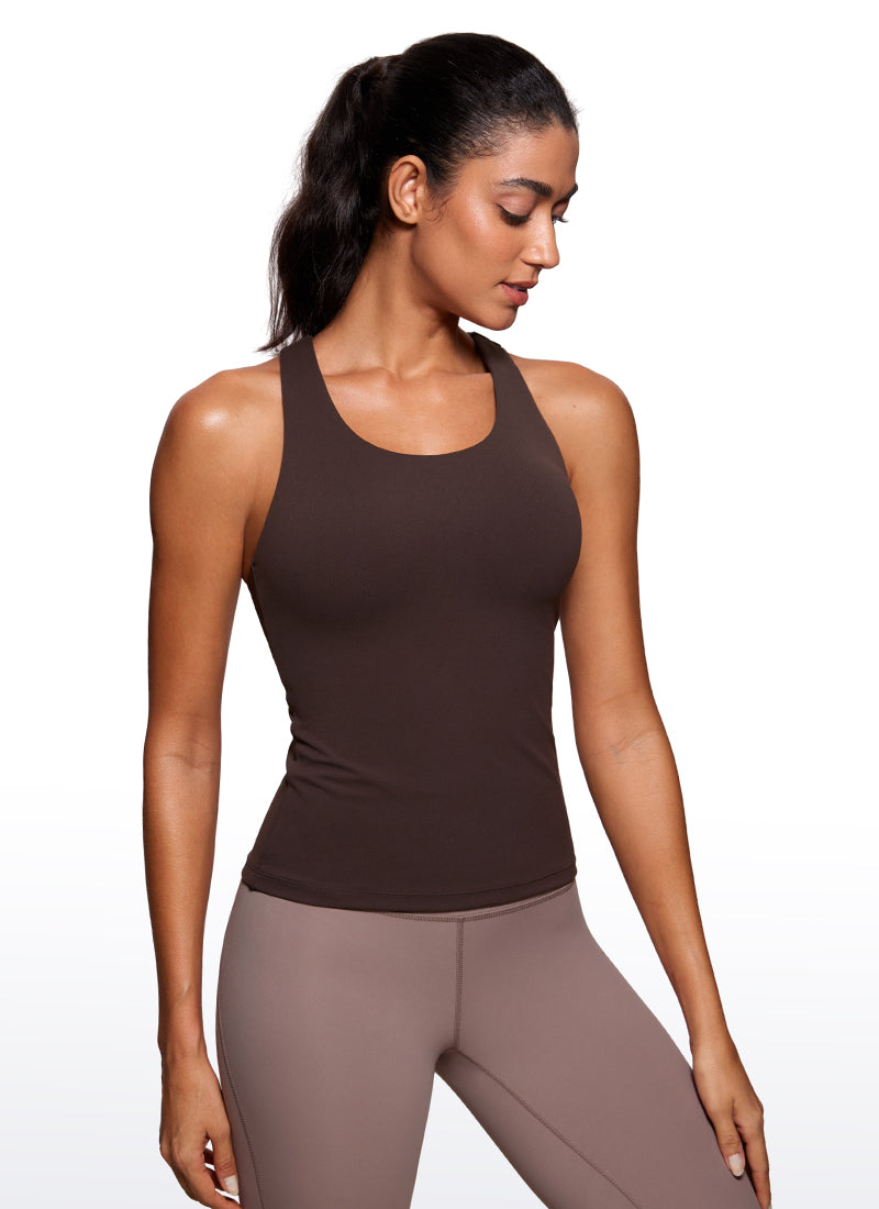 CRZ YOGA Women's Yoga Tight Fit Tops Butterluxe Built-in Bra Tank Hot Fudge Brown
