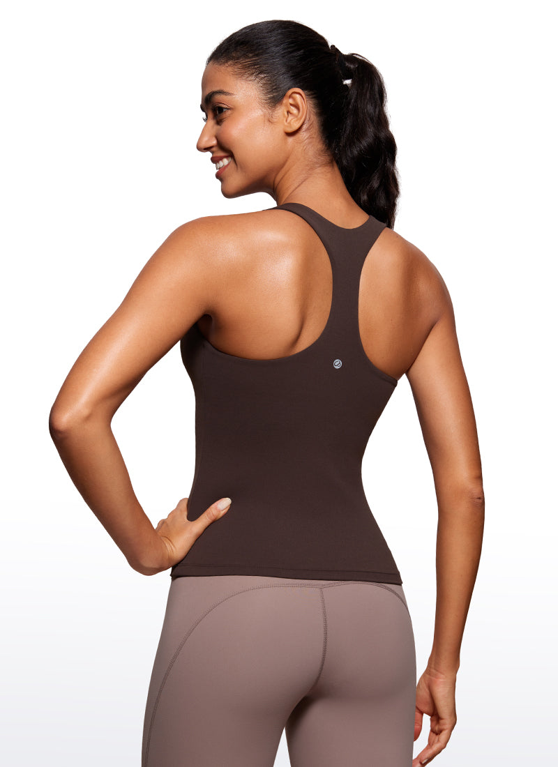 CRZ YOGA Women's Yoga Tight Fit Tops Butterluxe Built-in Bra Tank Hot Fudge Brown