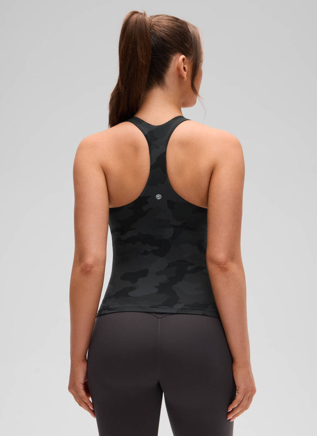 CRZ YOGA Women's Yoga Tight Fit Tops Butterluxe Built-in Bra Tank Dark Grey Camouflage 2