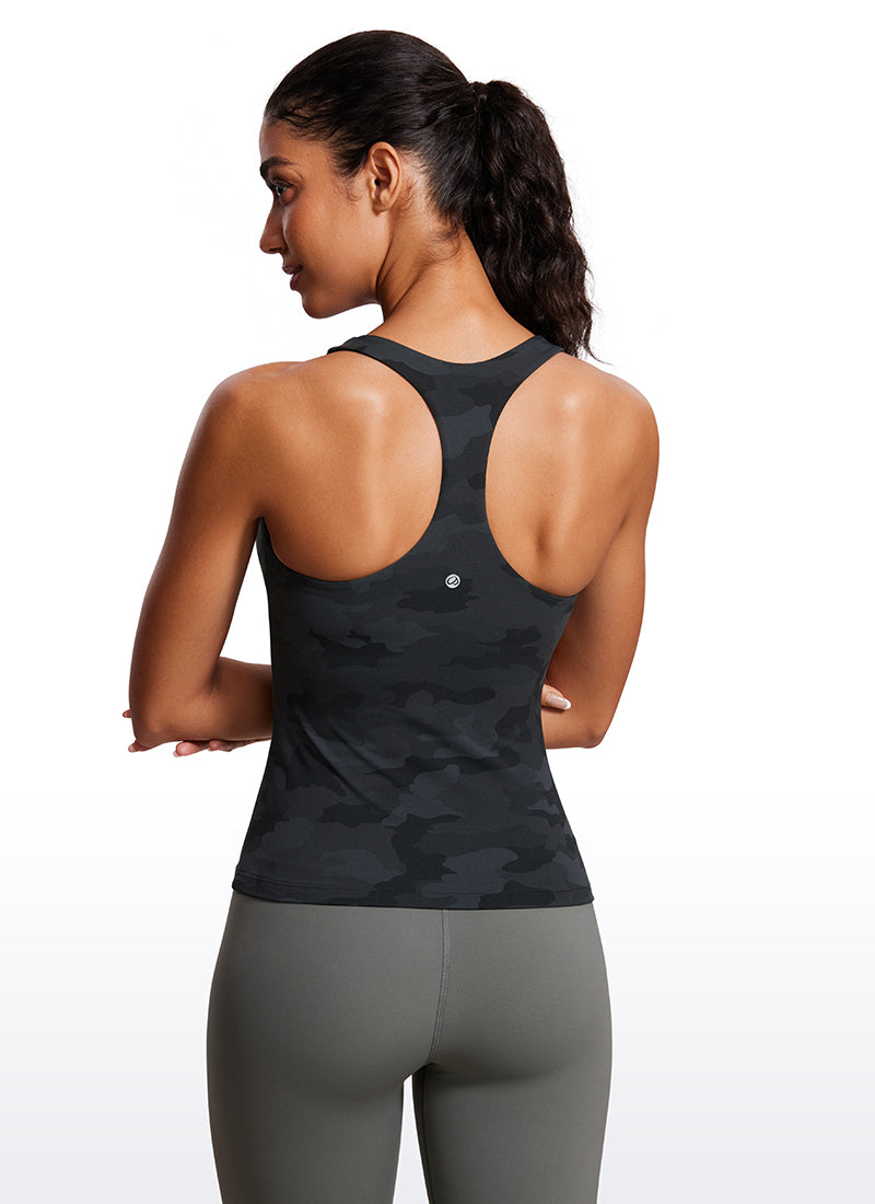 CRZ YOGA Women's Yoga Tight Fit Tops Butterluxe Built-in Bra Tank Dark Grey Camouflage 2