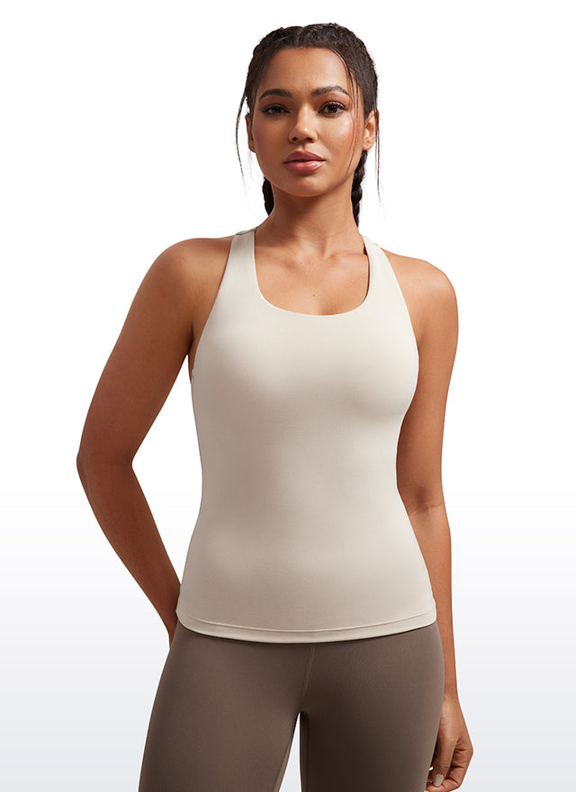 CRZ YOGA Women's Yoga Tight Fit Tops Butterluxe Built-in Bra Tank Mojave Tan