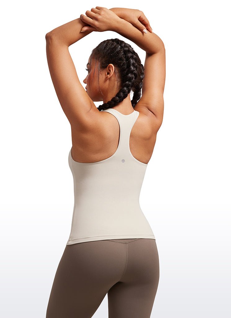 CRZ YOGA Women's Yoga Tight Fit Tops Butterluxe Built-in Bra Tank White Apricot