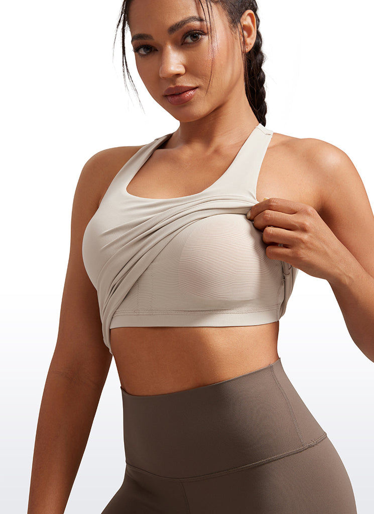 CRZ YOGA Women's Yoga Tight Fit Tops Butterluxe Built-in Bra Tank Mojave Tan