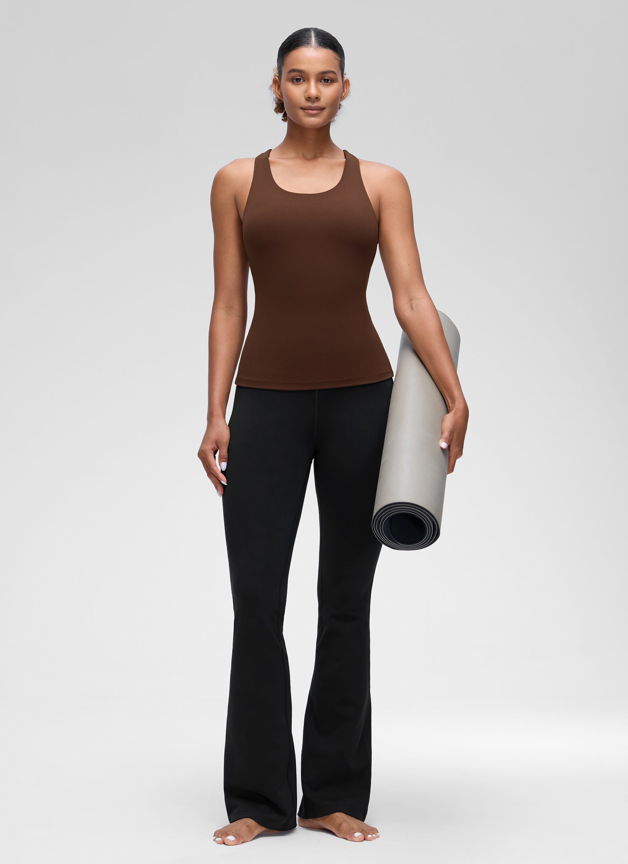 CRZ YOGA Women's Yoga Tight Fit Tops Butterluxe Built-in Bra Tank Lava Brown