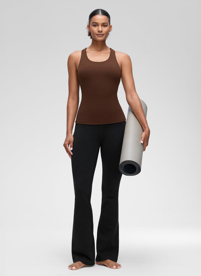 CRZ YOGA Women's Yoga Tight Fit Tops Butterluxe Built-in Bra Tank Lava Brown @model_info:Barbara