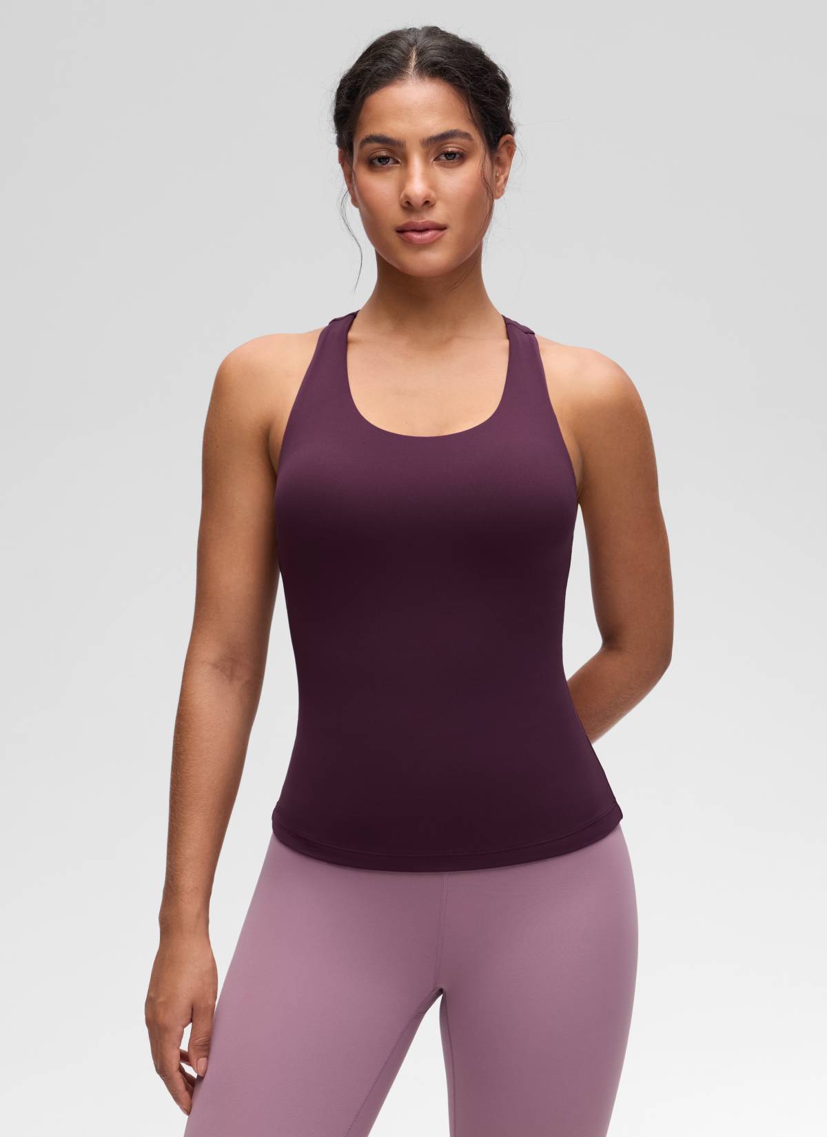 CRZ YOGA Women's Yoga Tight Fit Tops Butterluxe Built-in Bra Tank Deep Purple @model_info:Carol