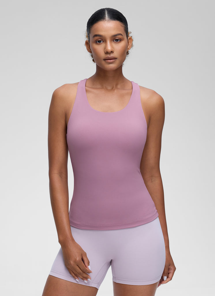 CRZ YOGA Women's Yoga Tight Fit Tops Butterluxe Built-in Bra Tank Larkspur Blue