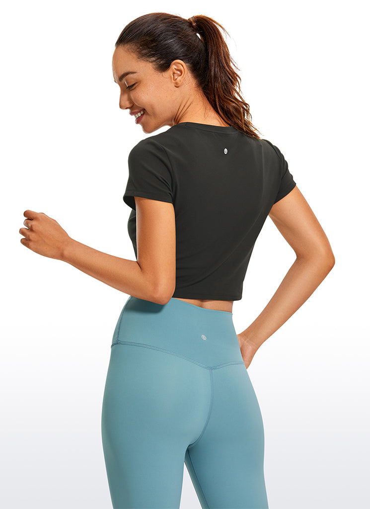 CRZ YOGA Women's Yoga Classic Fit Top Butterluxe Cropped Short Sleeves Milky White