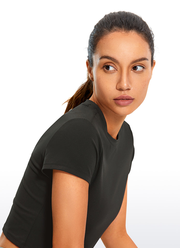 CRZ YOGA Women's Yoga Classic Fit Top Butterluxe Cropped Short Sleeves Grey Sage