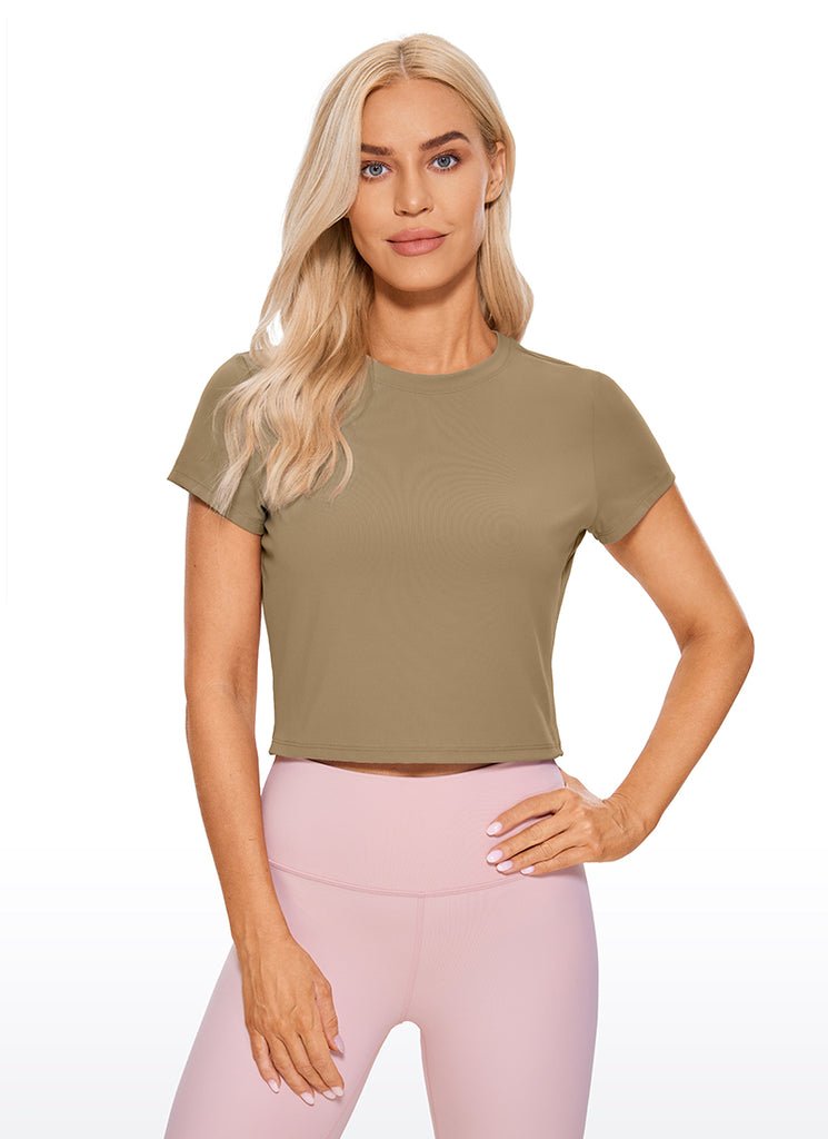 CRZ YOGA Women's Yoga Classic Fit Top Butterluxe Cropped Short Sleeves Grey Sage