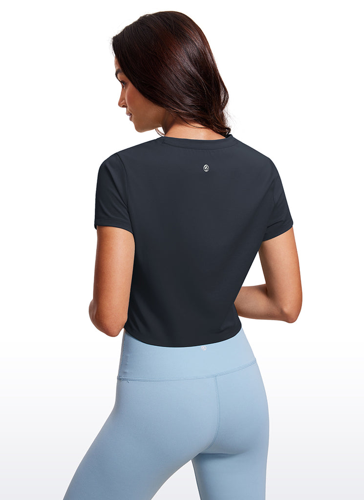 CRZ YOGA Women's Yoga Classic Fit Top Butterluxe Cropped Short Sleeves Black