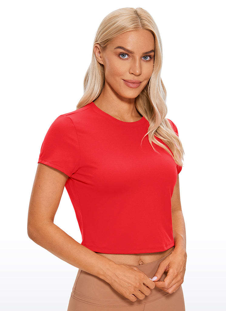 CRZ YOGA Women's Yoga Classic Fit Top Butterluxe Cropped Short Sleeves Spectral Blue