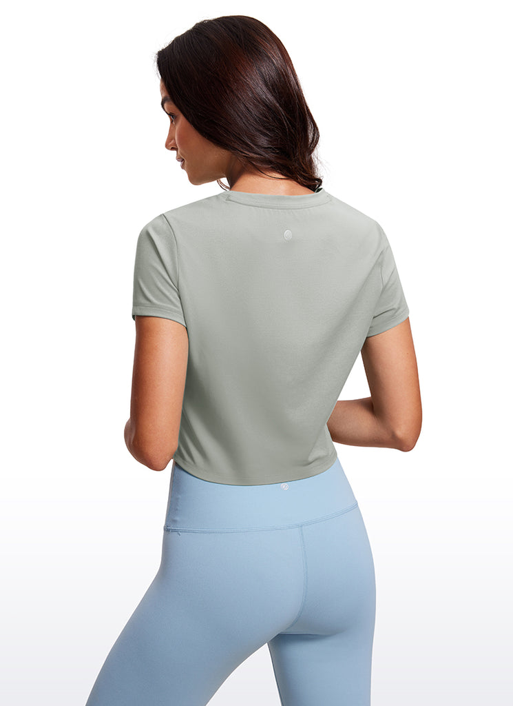 CRZ YOGA Women's Yoga Classic Fit Top Butterluxe Cropped Short Sleeves White Apricot