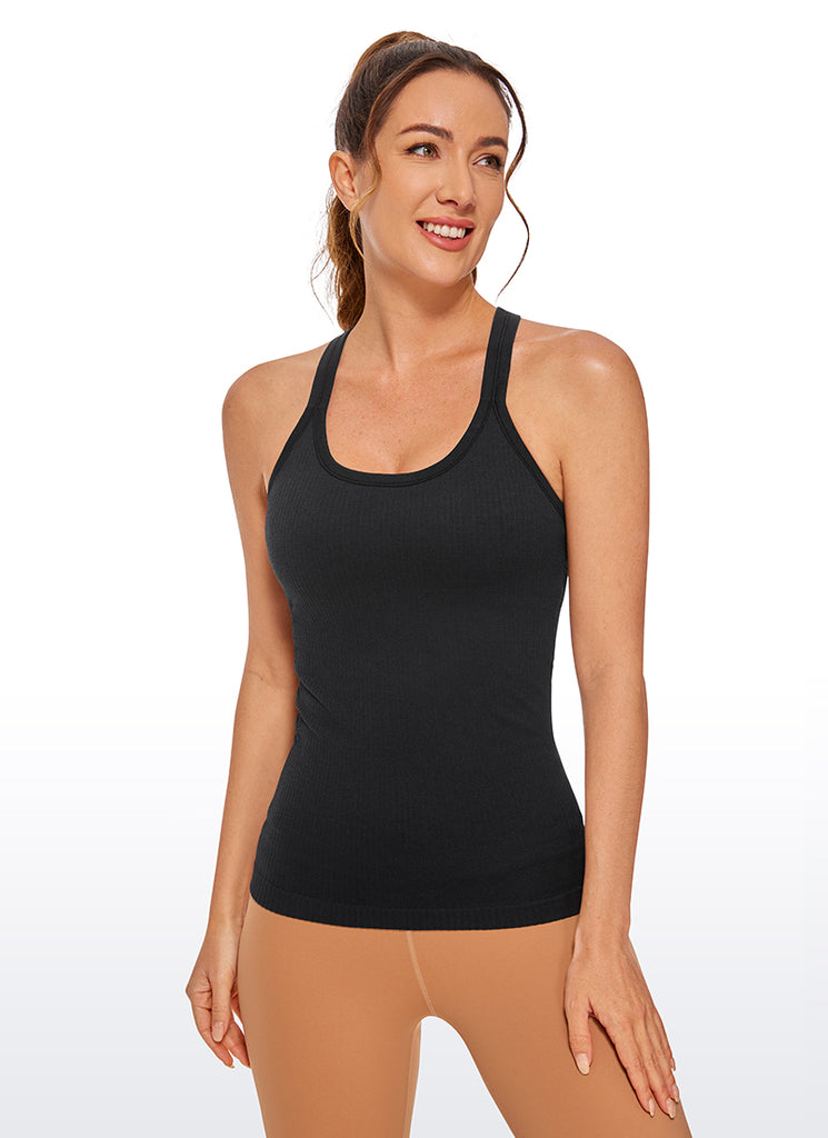 CRZ YOGA Women's Yoga Slim Fit Tops Seamless Longline Tank Crew Neck Black