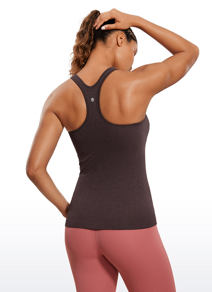 CRZ YOGA Women's Yoga Slim Fit Tops Seamless Longline Tank Crew Neck Taupe
