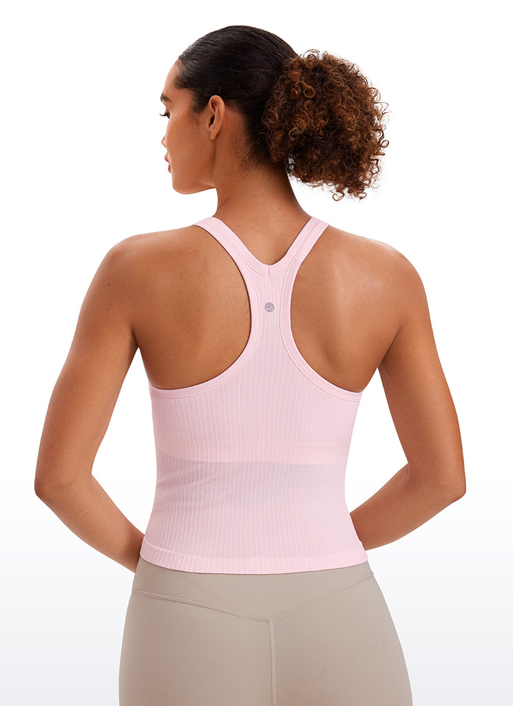 CRZ YOGA Women's Yoga Slim Fit Seamless Tank Crew Neck Waist Length Wild Indigo