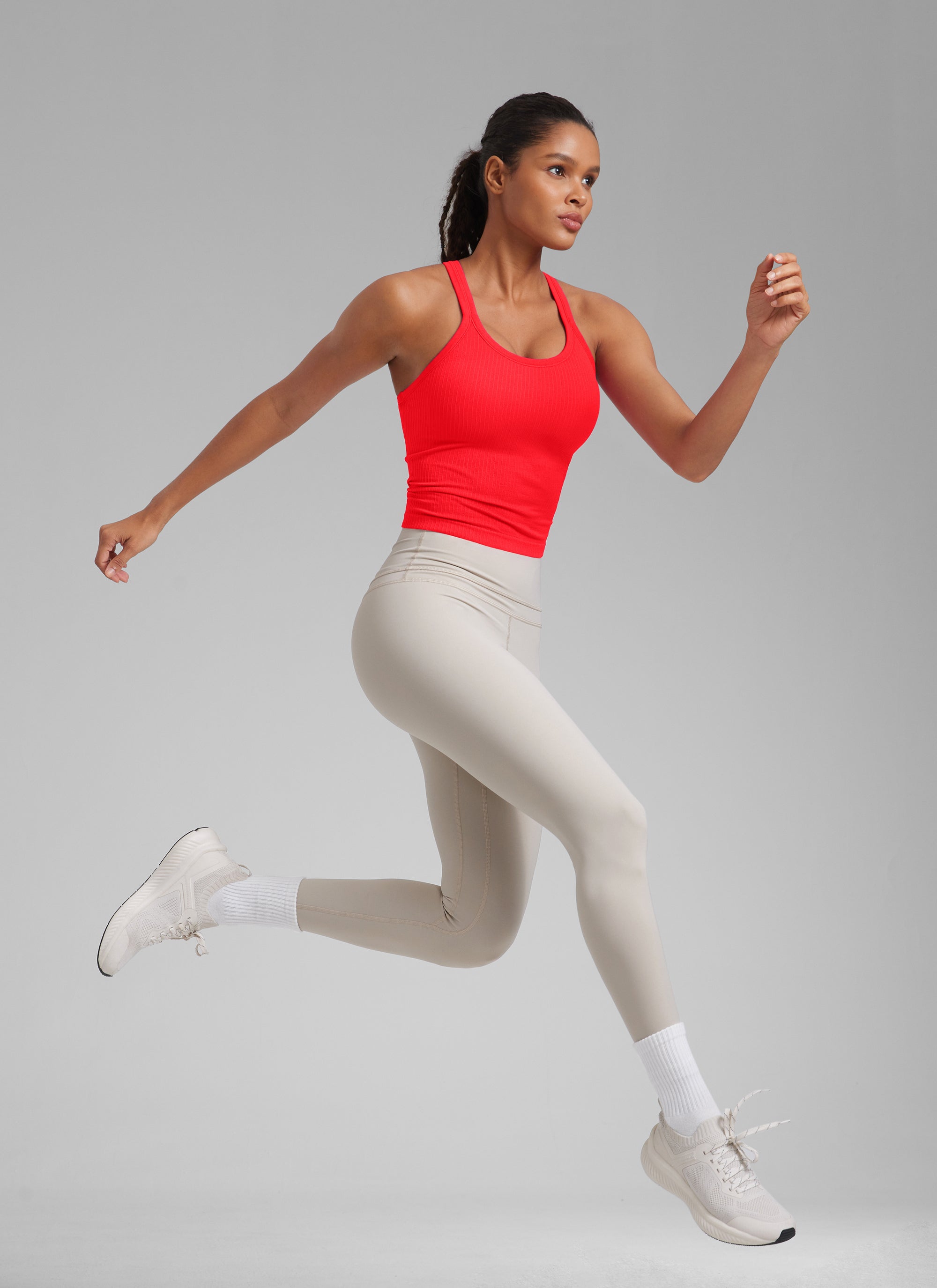 CRZ YOGA Women's Yoga Slim Fit Seamless Tank Crew Neck Waist Length Deep Red