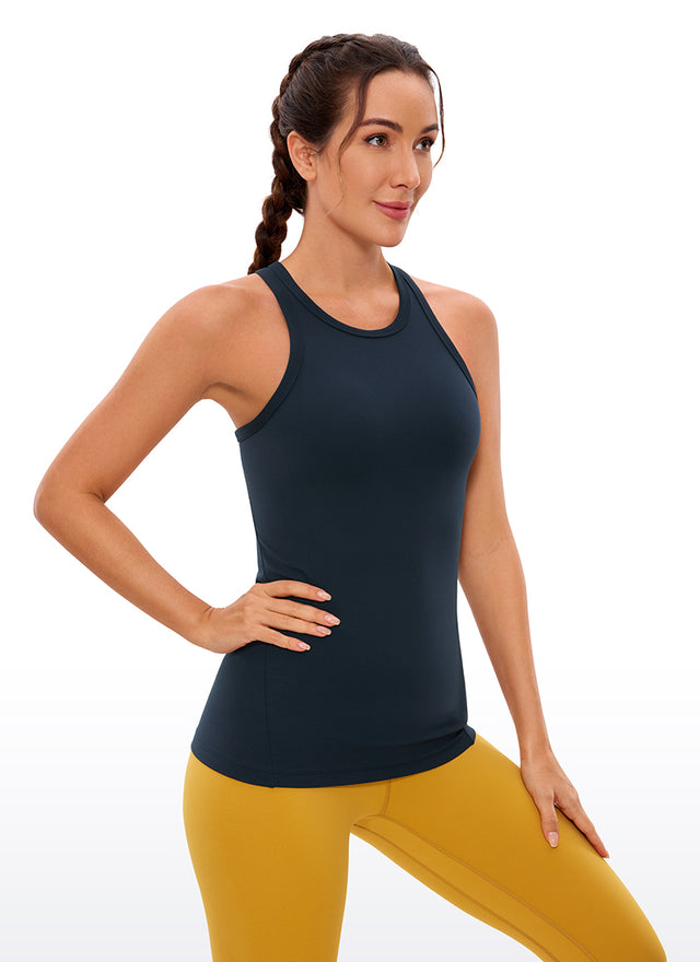 CRZ YOGA Women's Yoga Slim Fit Top Butterluxe Tank Racerback High Neck True Navy