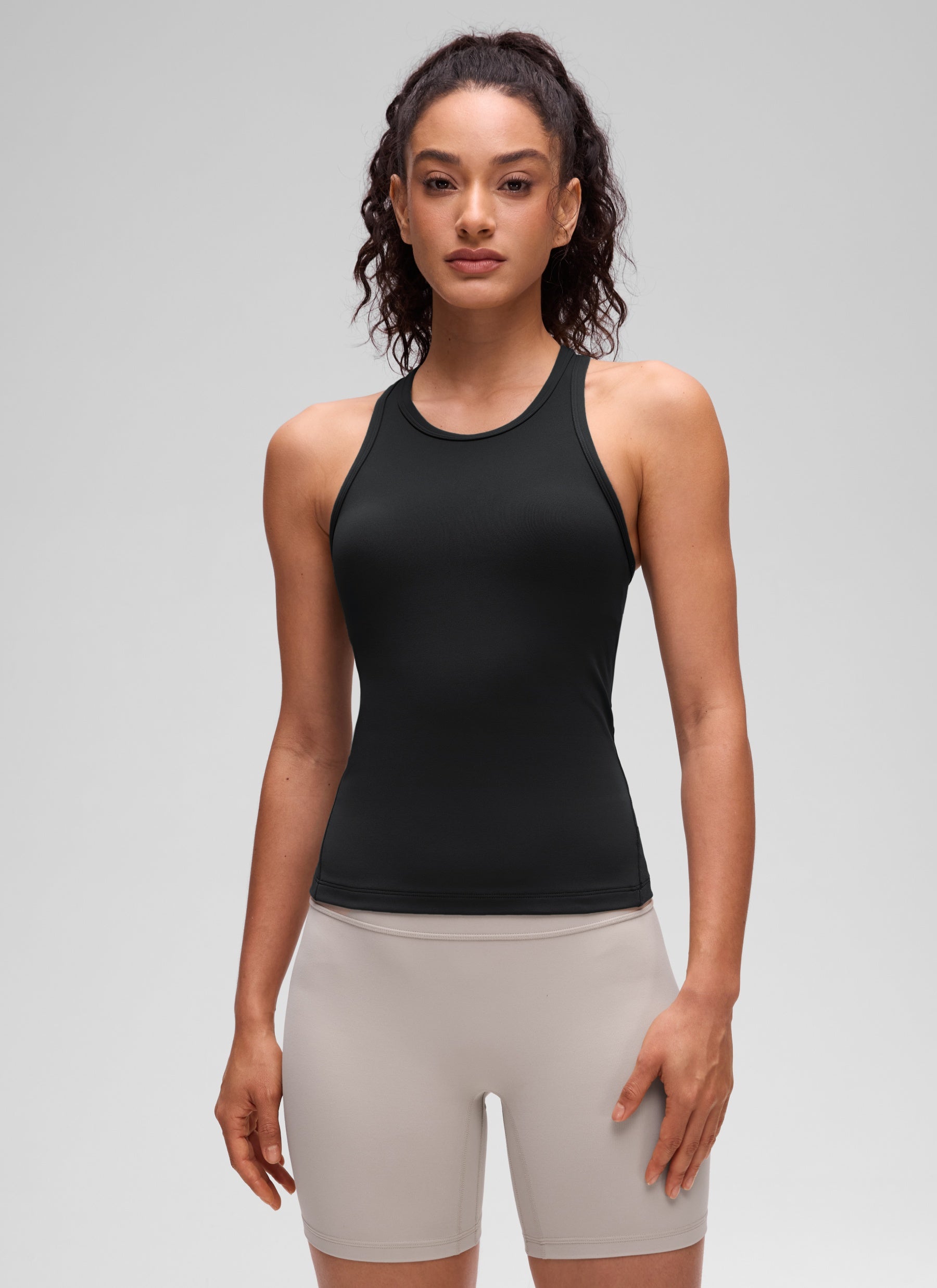 CRZ YOGA Women's Yoga Tight Fit Tops Butterluxe Tank Top High Neck Black @model_info:Larissa