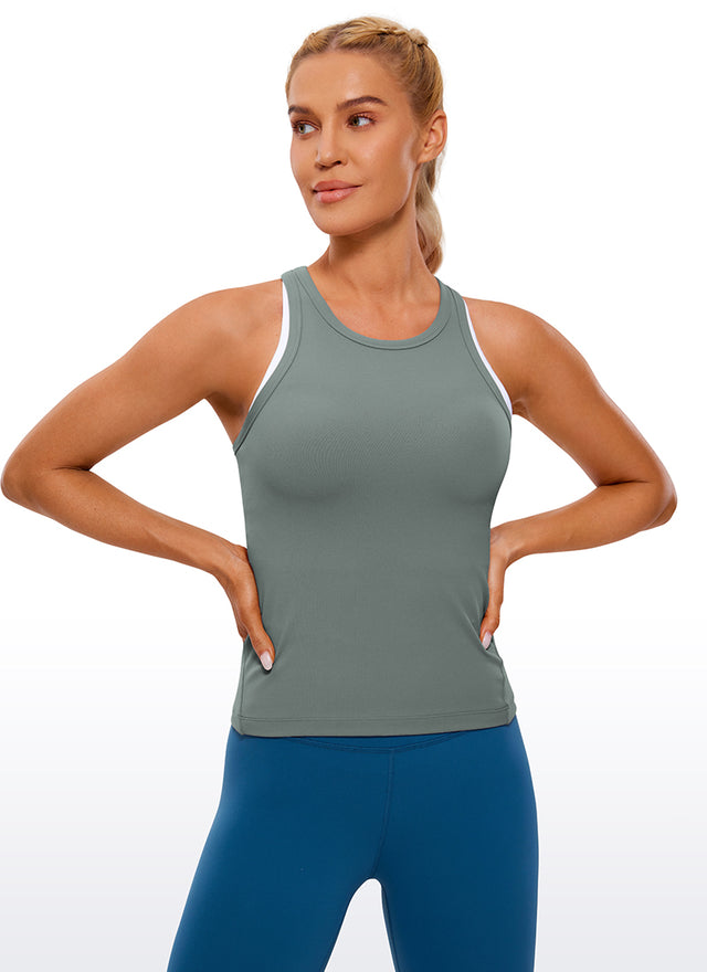 CRZ YOGA Women's Yoga Tight Fit Tops Butterluxe Tank Top High Neck Grey Sage @model_info:N