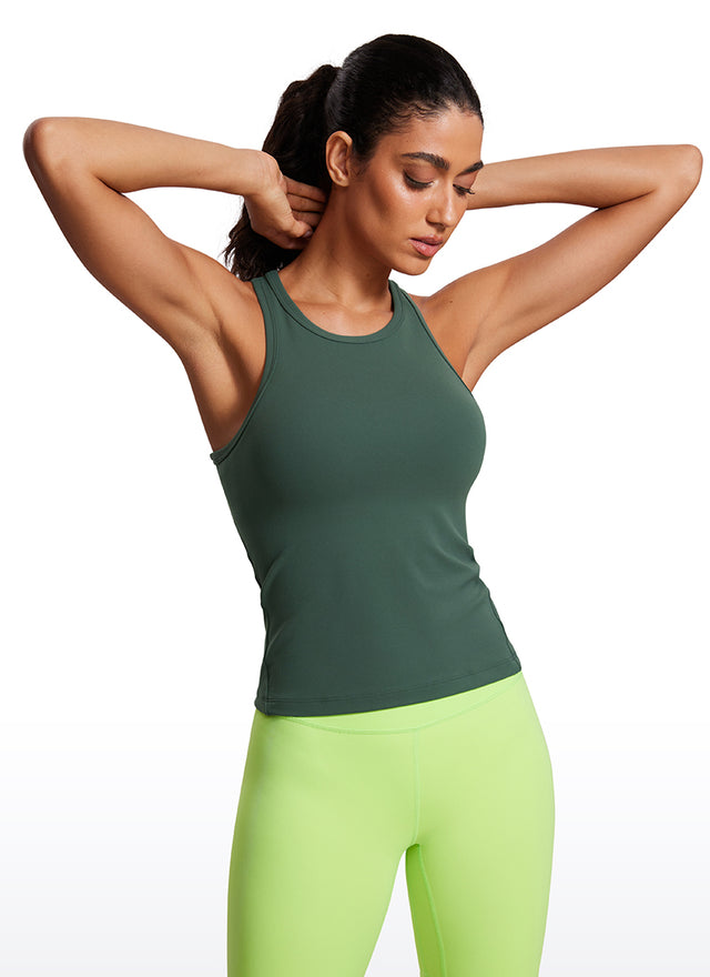 CRZ YOGA Women's Yoga Tight Fit Tops Butterluxe Tank Top High Neck Dark Forest Green