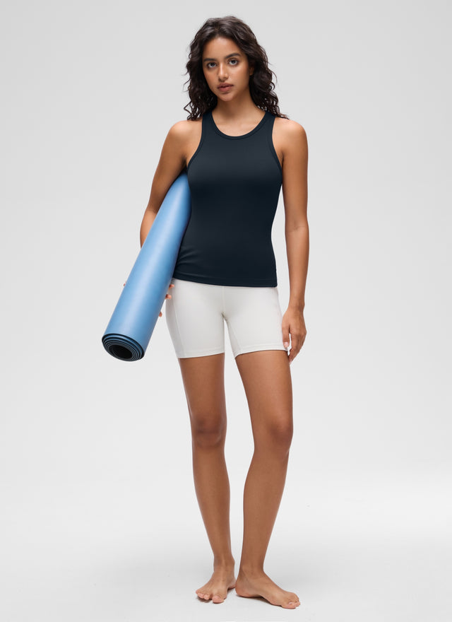 CRZ YOGA Women's Yoga Tight Fit Tops Butterluxe Tank Top High Neck True Navy @model_info:Liss