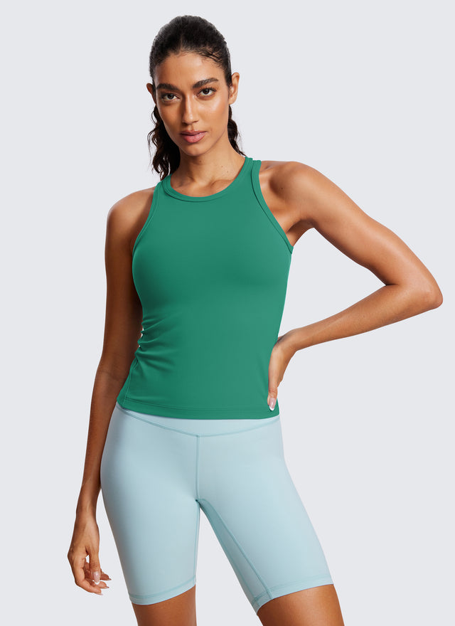 CRZ YOGA Women's Yoga Tight Fit Tops Butterluxe Tank Top High Neck Cascadia Green