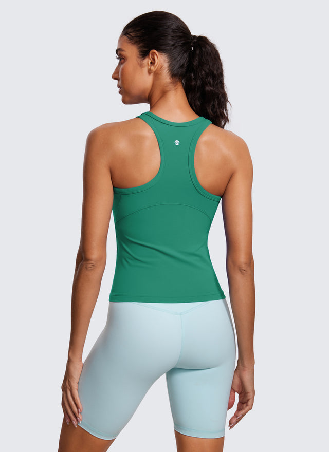 CRZ YOGA Women's Yoga Tight Fit Tops Butterluxe Tank Top High Neck Cascadia Green
