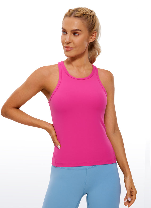CRZ YOGA Women's Yoga Tight Fit Tops Butterluxe Tank Top High Neck Hibiscus Purple @model_info:N