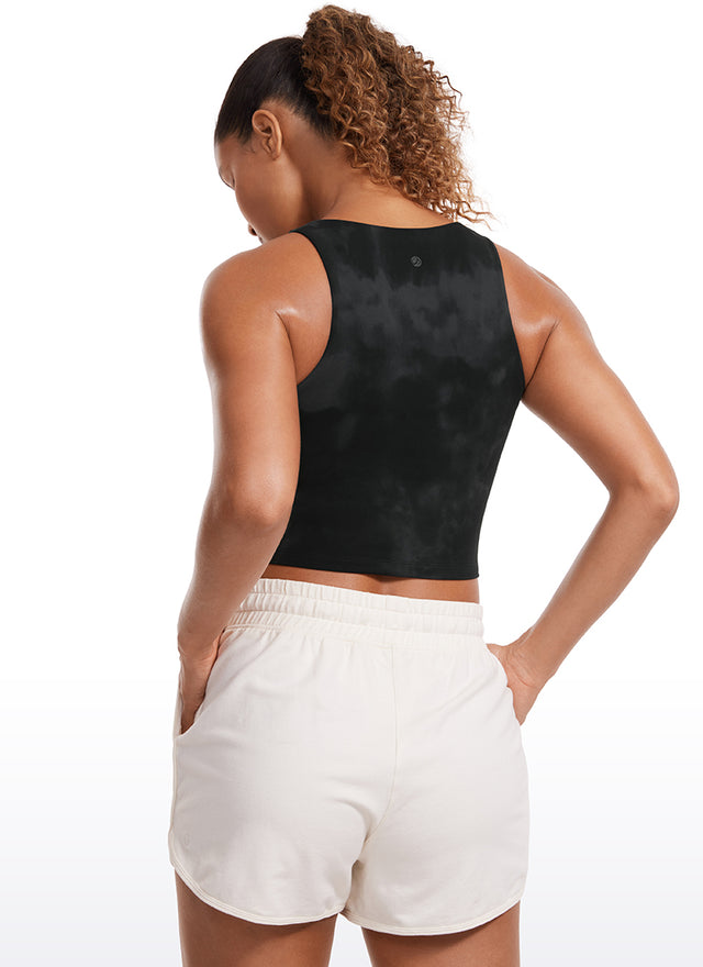 CRZ YOGA Women's Yoga Tight Fit ButterluxeTank Tops Racerback Cropped Black Tie Dye Flowers