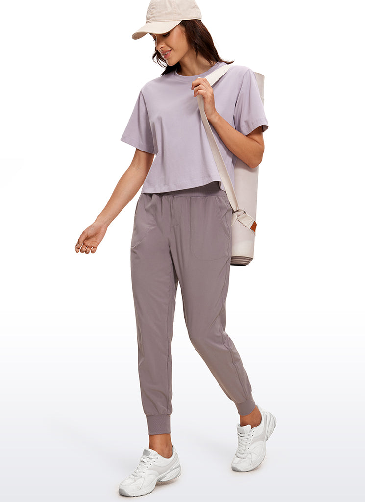 CRZ YOGA Women's Casual Crop Lightweight Short Sleeves Waist length Black