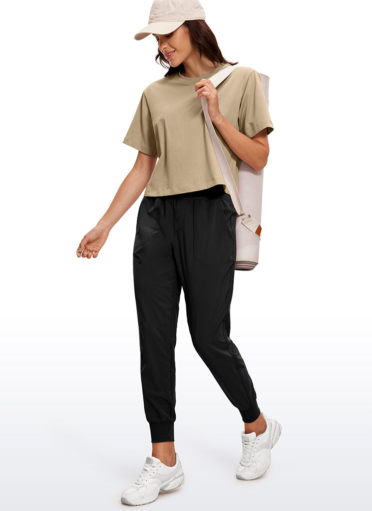 CRZ YOGA Women's Casual Crop Lightweight Short Sleeves Waist length White