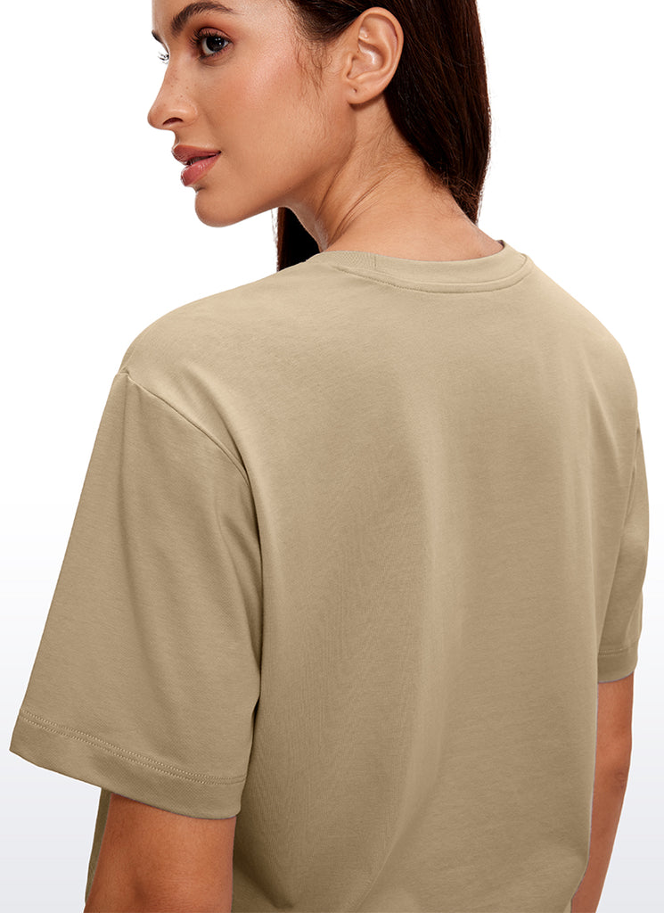 CRZ YOGA Women's Casual Crop Lightweight Short Sleeves Waist length White