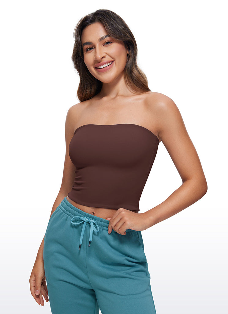 CRZ YOGA Women's Casual Butterluxe Tight Fit Strapless Tops Grey Sage