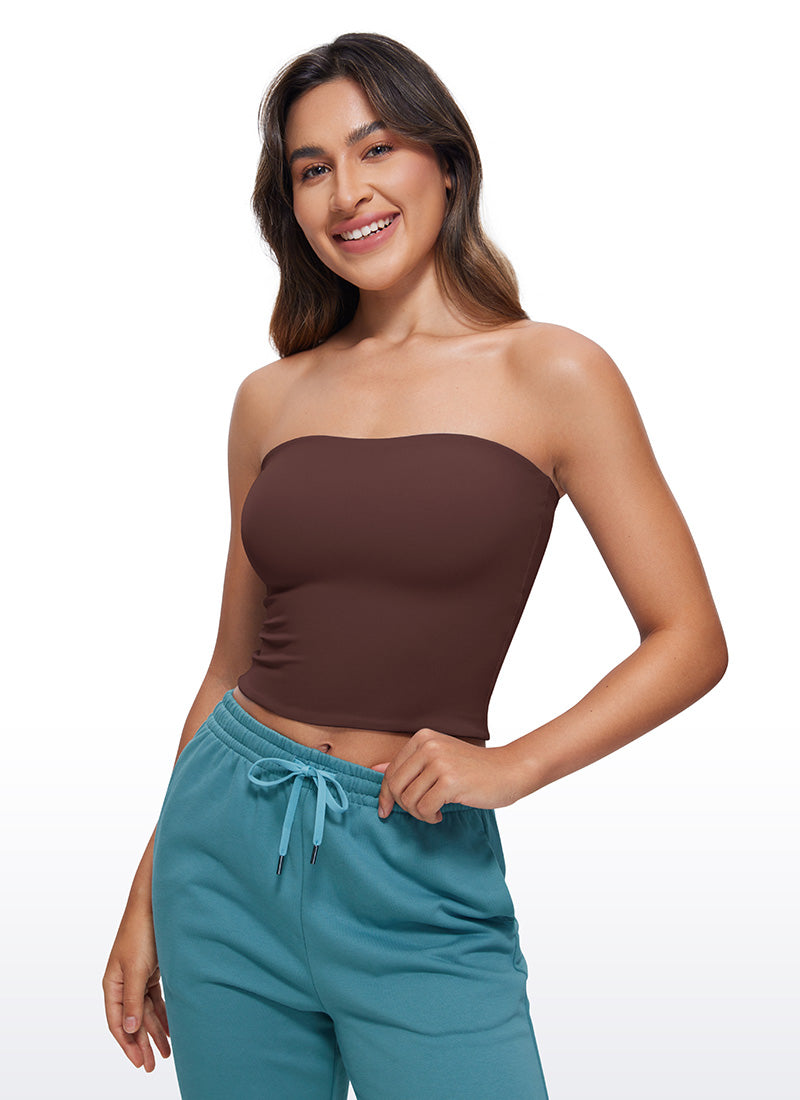 CRZ YOGA Women's Casual Butterluxe Tight Fit Strapless Tops Taupe