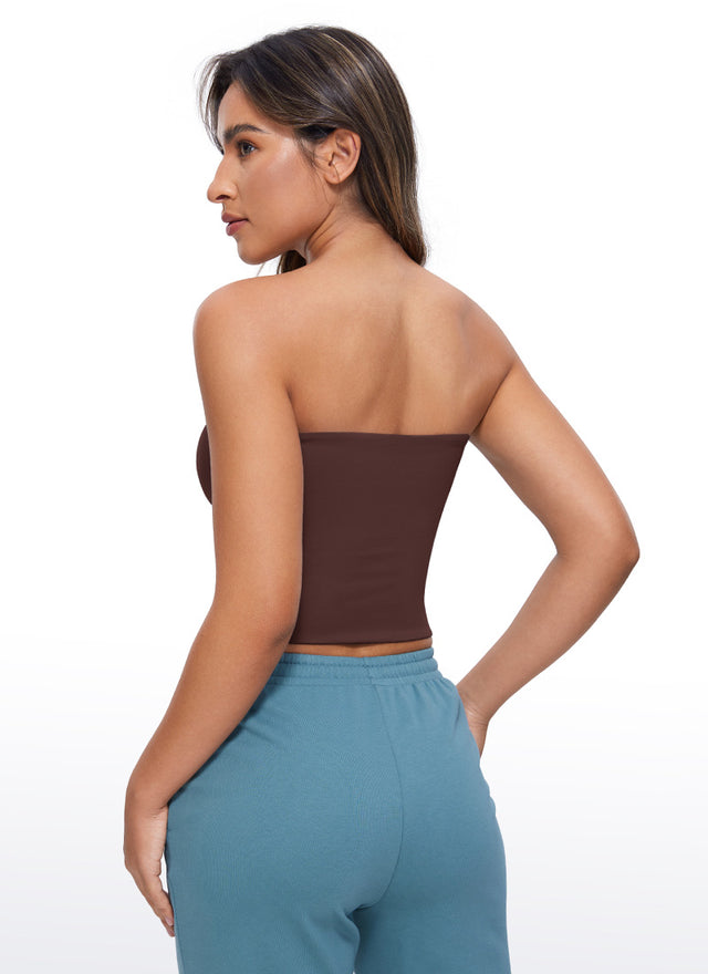 CRZ YOGA Women's Casual Butterluxe Tight Fit Strapless Tops Taupe