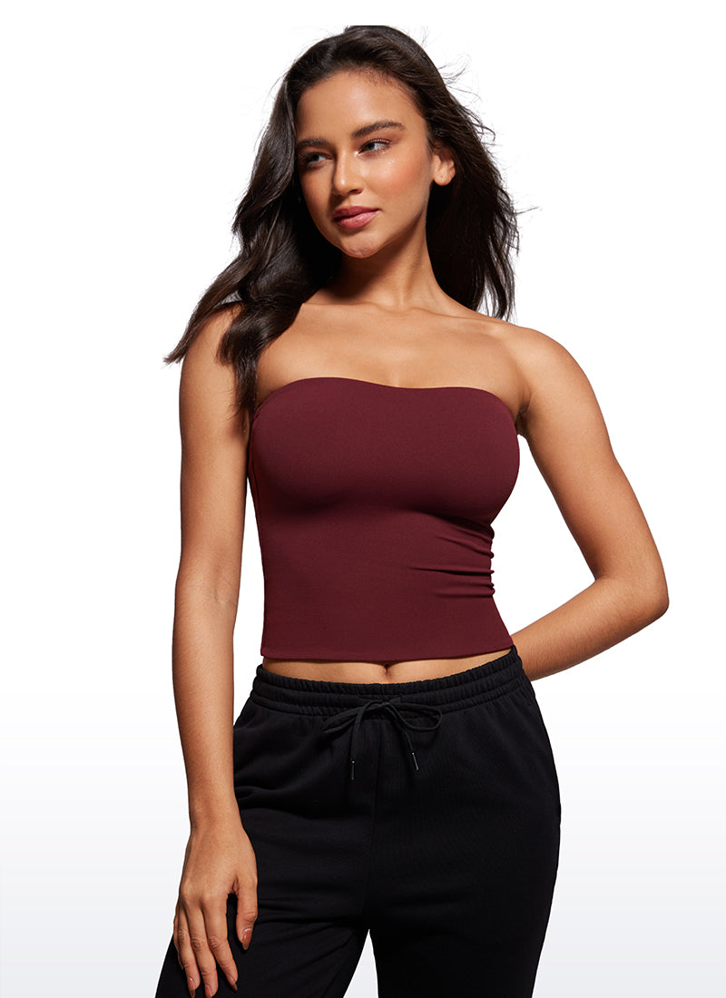 CRZ YOGA Women's Casual Butterluxe Tight Fit Strapless Tops Red Merlot