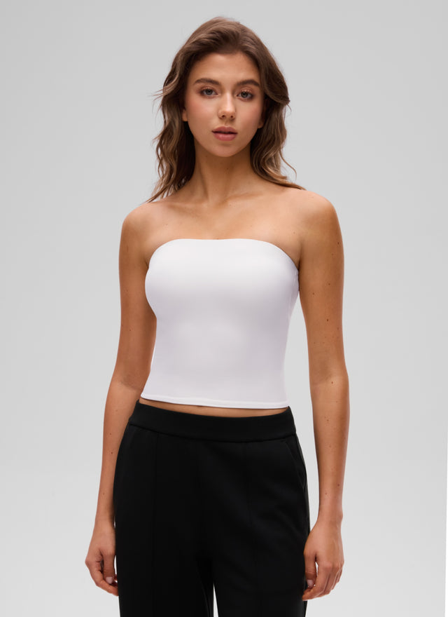 CRZ YOGA Women's Casual Butterluxe Tight Fit Strapless Tops White @model_info:K