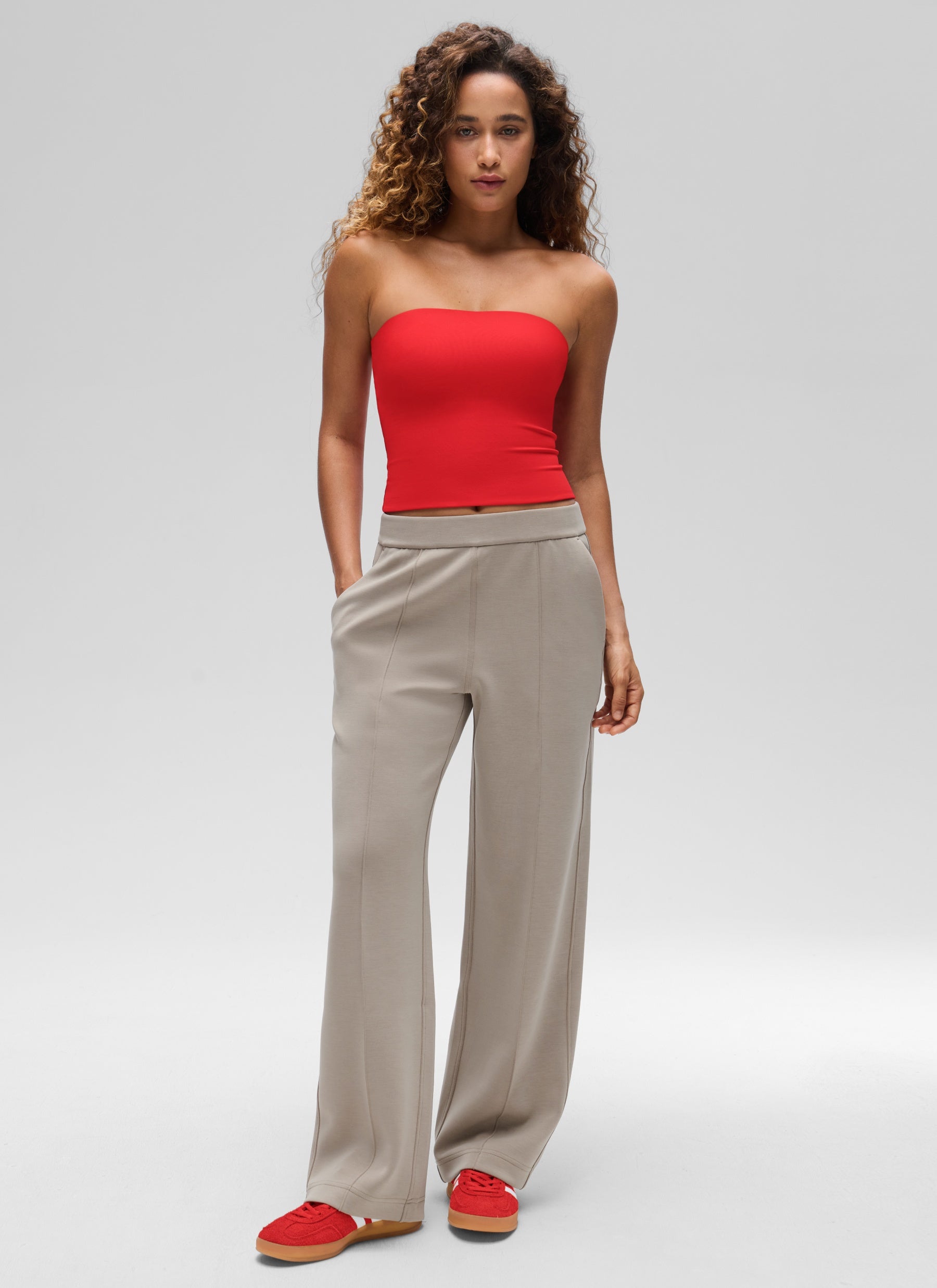 CRZ YOGA Women's Casual Butterluxe Tight Fit Strapless Tops Deep Red @model_info:G